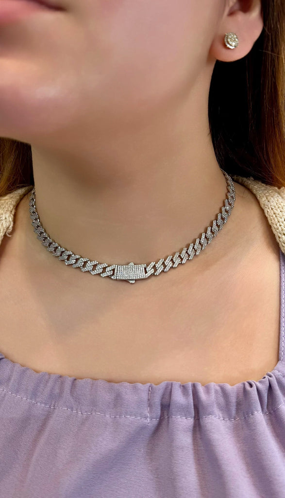 *NEW* 14k White Hollow Cuban Choker Full CZ (9MM / 18” Inches) JTJ™ - Javierthejeweler