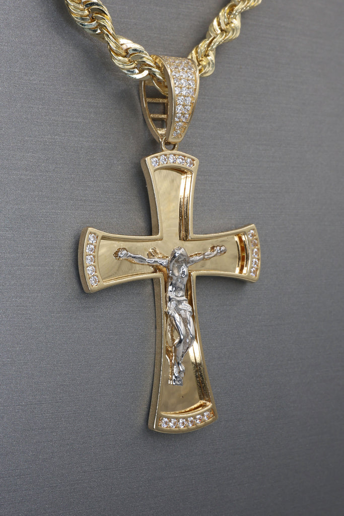 *NEW* 14k Cross Jesus Pendant CZ W/ Hollow Rope Chain JTJ™ - Javierthejeweler